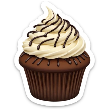 Chocolate cupcake with vanilla frosting, coconut & chocolate drizzle sticker
