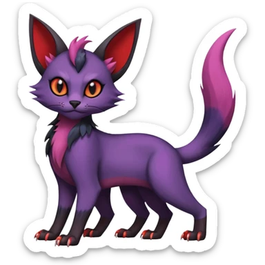 Black edgy Noivern-Noibat-Purloin-Torracat-Lykoi-Caracal-cat-Fakemon-fusion-hybrid-creature with violet and red scale markings sticker