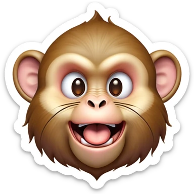 Cinematic Silly Macaque Portrait Emoji, Sporting a comically contorted face with crossed eyes and a tongue playfully sticking out, set against a backdrop of soft, detailed fur and a dynamic, agile build, Simplified yet humorously expressive features, highly detailed, glowing with a warm, jovial glow, high shine, exuberantly playful and cheeky, stylized with an air of quirky primate humor, soft glowing outline, capturing the essence of a silly macaque that appears ready to burst out of the screen with contagious laughter! sticker