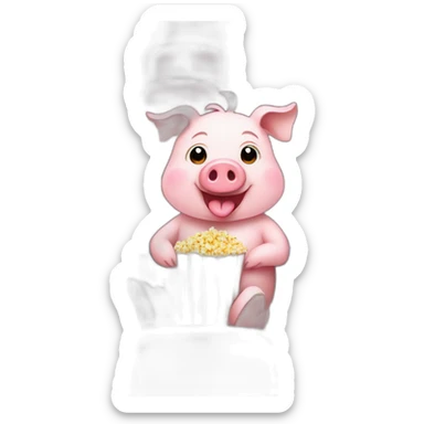 Cute pig sitting on a chair in cinema with popcorn sticker