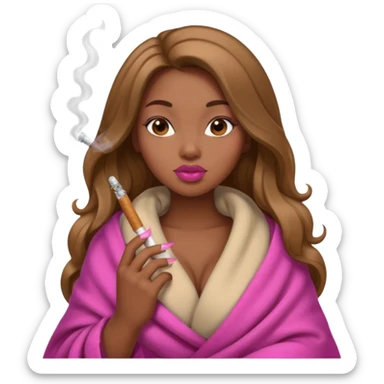 Curvy, light brown long hair, nsfw pretty black girl pink lipgloss smoking wrapped in blanket sticker