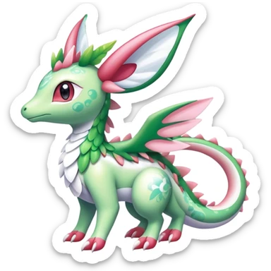 Shiny Exotic Cute Majestic Ethereal Sparkly Flygon-Sylveon-Shaymin-Meganium-Hybrid-Creature with white pattern-markings sticker