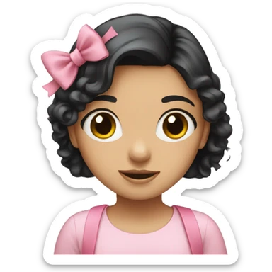 Pretty girl with black hair and pink shirt and a pink bow sticker