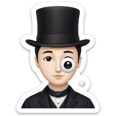 a french magician with a yin yang face and a closed eye type, and a top hat sticker