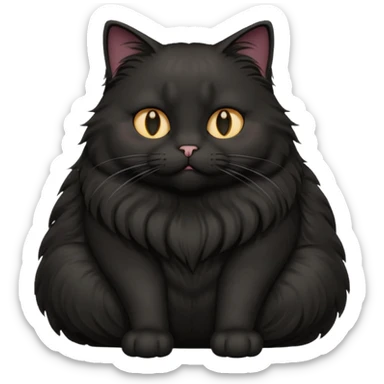 fat black long hair cat fluffy sitting  sticker