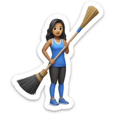 Mid 30 year old filipina holding broom stick westing gym clothes  sticker