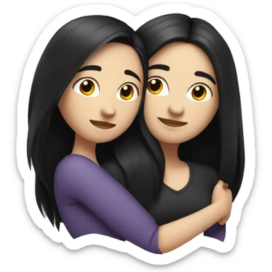 A lesbian couple with white skin and long black hair hugging intimately sticker