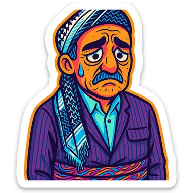 Create a cartoon sticker with a sad expression in the style of Flux Kontext Pro, with a transparent background. The style is vibrant and pop colors icons with a cartoonish, colorful, and lively look. sticker