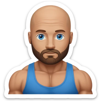bodybuilder with bald head with a beard and blue eyes sticker