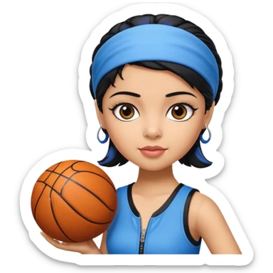 generate a pretty bratz that looks like Kajol- bollywood actress
 Wearing a blue zipper with short blackhair and a blue headband. Carrying a basketball sticker