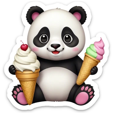 Panda eating ice cream + A happy cat emoji sticker