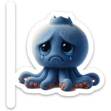 Change the octopus character's face to a sad expression, keeping the image quality and style the same, transparent background, maintain the original style and details. sticker