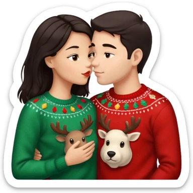 date night christmas couples, dark hair, about to kiss each other sticker