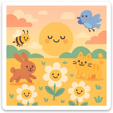 sunset over a beautiful field, soft pastel colors, dreamy atmosphere sticker