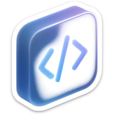 3d code icon with a fancy colorful gradient in blue and purple, matte glass style sticker