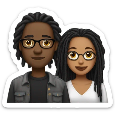 black couple with locs, male light skin with long black locs, female brown skin with glasses and BLACK locs tied up kissing sticker
