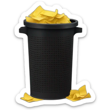 black mesh metal dustbin filled with yellow crumbled papers sticker