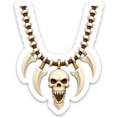 barbarian necklace object icon, necklace made of bones and fangs, rugged tribal jewelry, 3D cartoon, mobile game icon style, centered, clean background, no text, no watermark

 sticker