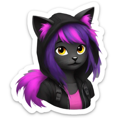 Edgy Shy Anthro cool pretty colorful dark cat-fursona techwear punk black emo-mane sticker