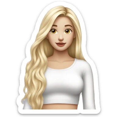 White Blonde girl with long hairs wearing long sleeves crop top and bare midroff sticker