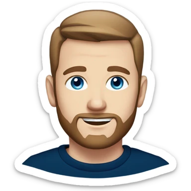 irish man blue eyes, brown short receding hair and short beard, wearing a smart navy blue jumper. sticker