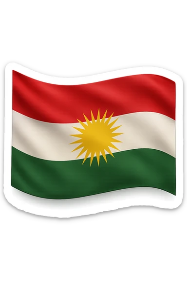 Create a vibrant and colorful waving and embossed Kurdistan flag without any cartoon elements, eyes, or legs. The flag should be exactly like the second reference image but without the flagpole. The style should be realistic and suitable for WhatsApp and Instagram stickers with a transparent background. sticker