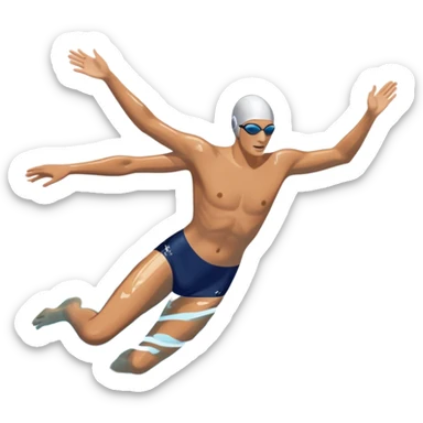 An icon showing a close-up of a swimmer's body gliding through clear pool water, with splashes around. The design includes the swimmer's arms and legs in motion, but faces are not visible. Transparent background highlights the grace and fluidity of swimming. sticker