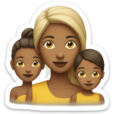 woman with 2 children in yellow skin tone sticker