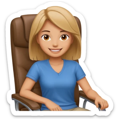 Cartoon faced girl relaxing in an office chair and smiling  sticker