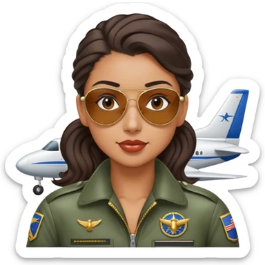 airplane pilot classic emoji mixed-race woman with slick back ponytail and wavy hair sticker