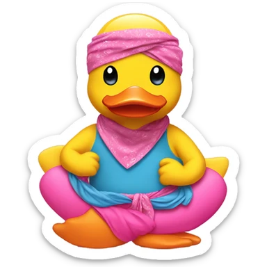 Yellow rubber duck w a pink bandana doing yoga  sticker