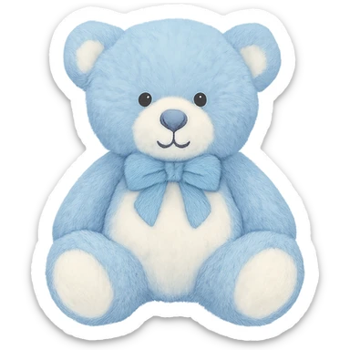 Change the teddy bear's fur to blue and white, keep it soft and plush, no shadows, flat lighting, no background. The style should maintain the original look of the teddy bear in the image. sticker
