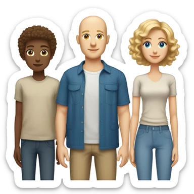 family with four people, all light skinned, dad bald, mom light brown short curly hair, son blond short short curly hair,  and daughter dark blond shoulder length hair all have blue eyes don't need bodies sticker