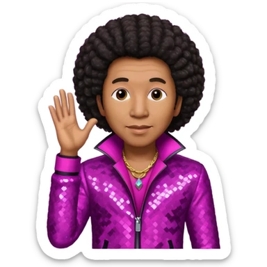 Smokey Robinson with long dark brown afro hair, magenta sequin outfit  sticker