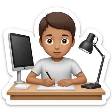 a child working hard ata a desk sticker