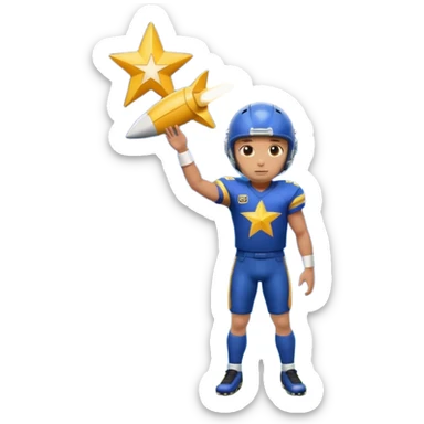 A football player standing in front of a shooting star sticker