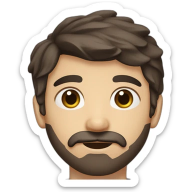 A young Caucasian man with dark brown eyes, almond-shaped eyes, short dark brown hair, and a small dark brown beard with a more prominent mustache. sticker