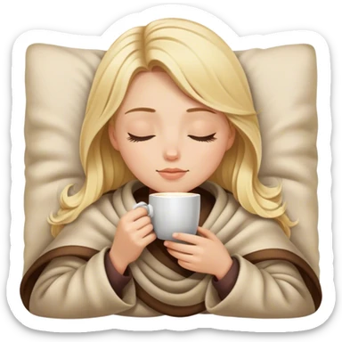 girl inside a blanket sipping coffee eyes closed blonde sticker
