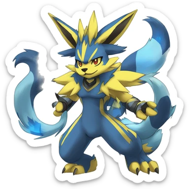 Anthro Edgy Cool Zeraora-Lucario-Werewolf-Jolteon-Pokémon-Fakémon with shiny blue stripes Full Body Detailed High Quality  sticker