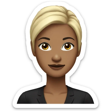 executive woman, black pony tail hair, black eyes, black dress sticker