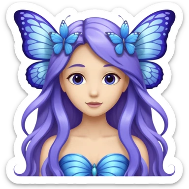 Beautiful, flower, fairy, blue, silver, purple, long hair, big butterfly wings sticker