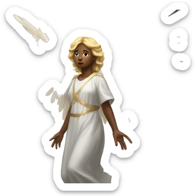 An angel decending from the heavens into a warzone sticker