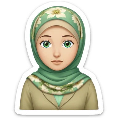 Turkish beautiful finish Konya girl blue eyes and green khaki hijab and light green floral dress and she go out from office sticker