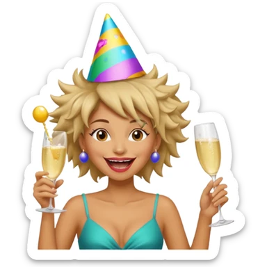 Funny, fast-talking, a little unpredictable. Life of the party vibes. woman with crazy hair
more dinamic emoji  sticker