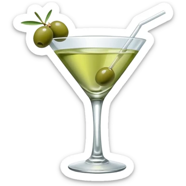 martini with 3 green khaki olives all stuck at the same 1 stick and same size . liquid should be a clear white color like water kinda  sticker