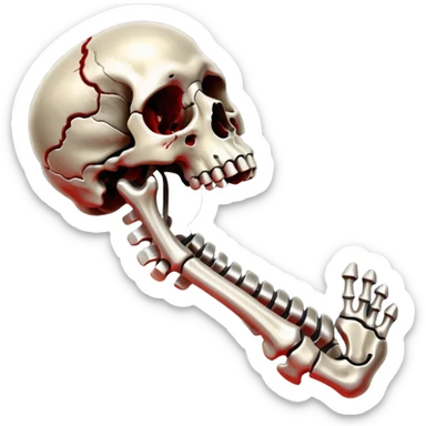 metallic anatomic bones with traces of blood, steel texture, dark dramatic tone, clean background sticker
