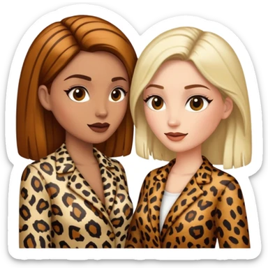 Two women talking to each other, both wearing animal print clothing sticker