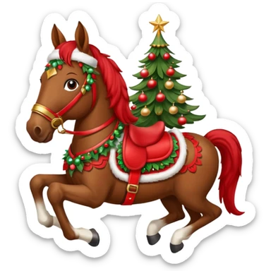 a christmas horse with a red saddle sticker