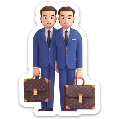 fashionable man wearing Louis Vuitton suit and carrying LV briefcase sticker