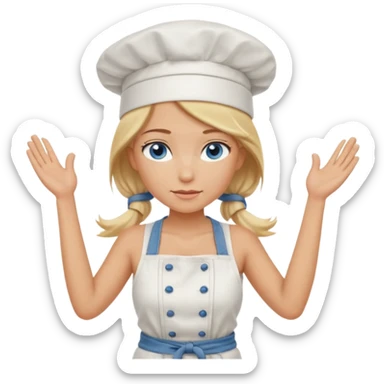 Sexy Full body  pretty
Long Blonde hair blue eyed female chef wearing white tank top, denim shorts and chef hat arms folded sticker